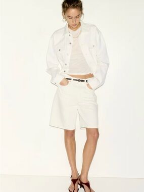 H&M White Knee-Length Bermuda Shorts with Clean Cut